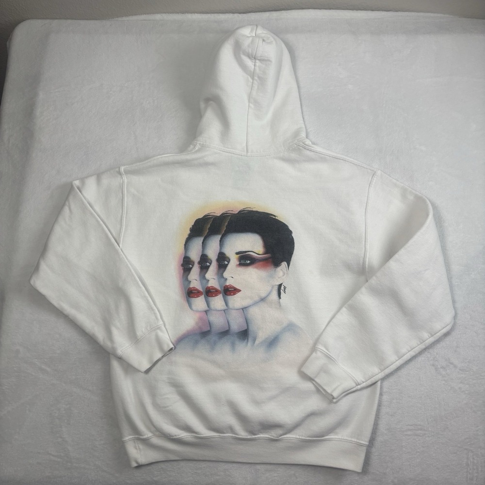 Katy Perry White Pullover Fleece LS Hoodie Witness Tour Women's Medium Stains‎